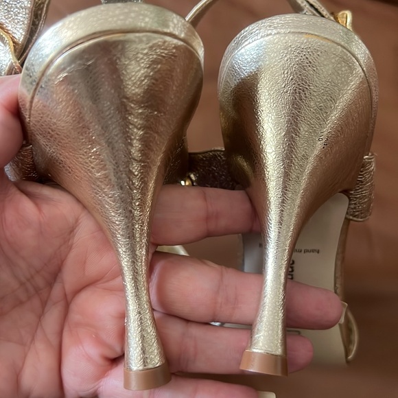 Larroudé Sea Shell Gold Metallic Madison Studded High Heel Sandals SIZE 9 NWT - Picture 8 of 11